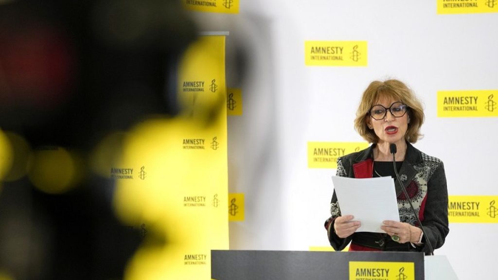 Agnes Callamard, Secretary General of Amnesty International, speaks at a press conference in London, ahead of the launch of