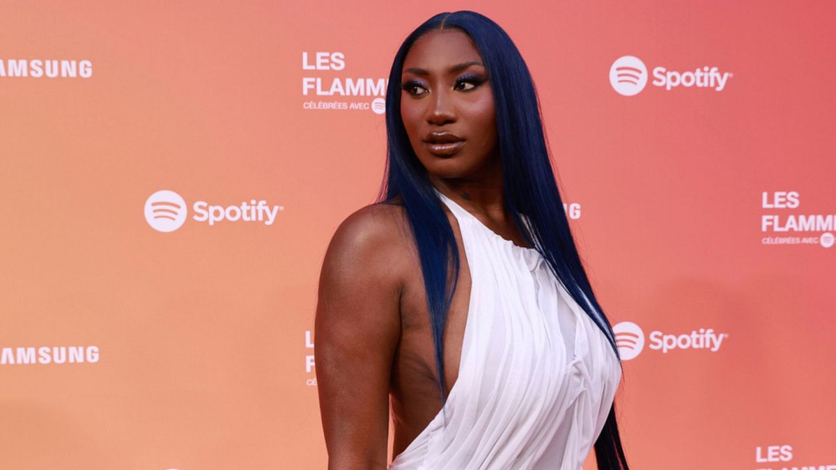 Singer Aya Nakamura poses before the Flammes awards Thursday, 25 April 2024 in Paris.