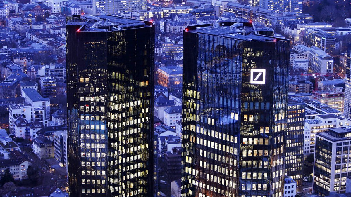 The towers of the Deutsche Bank are seen in Frankfurt, Germany, Thursday, Feb. 1, 2018.