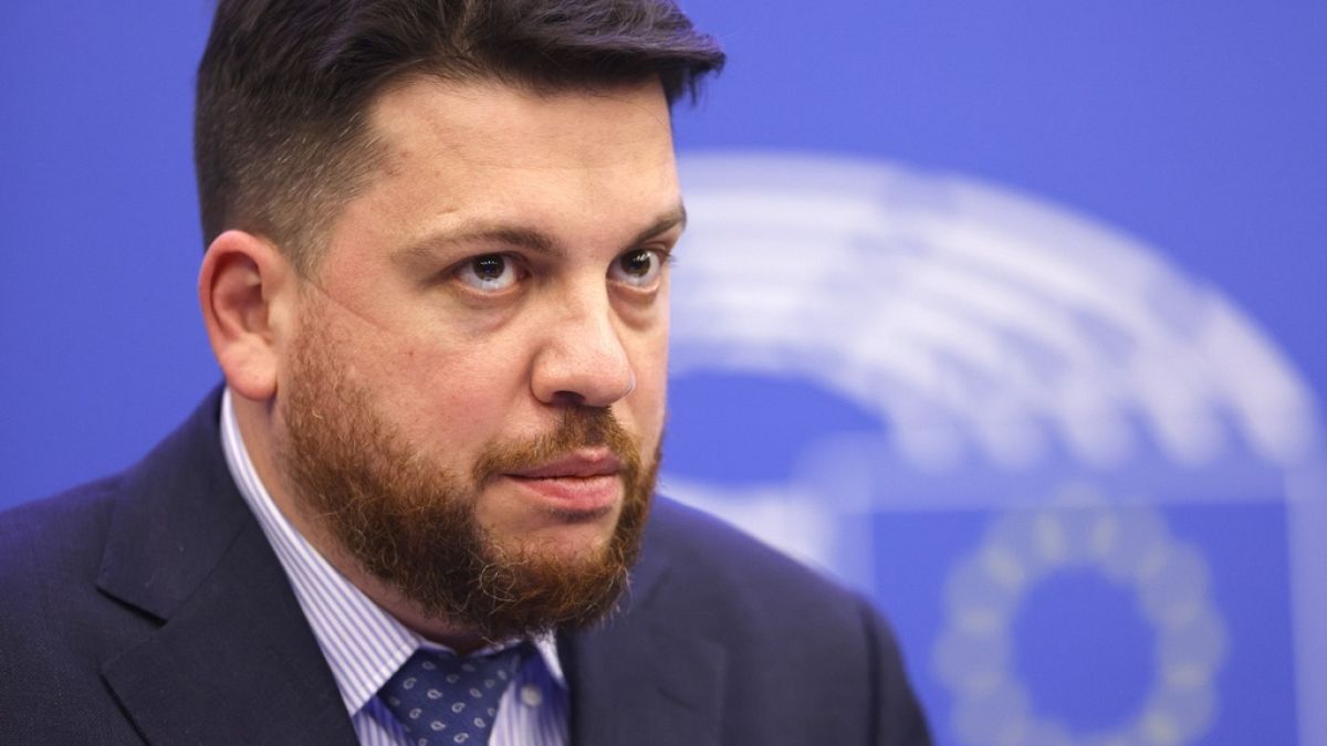 Leonid Volkov, chief of staff for the 2018 presidential election of Russian opposition leader Alexei Navalny, looks on, at the European Parliament in Strasbourg, December 2021