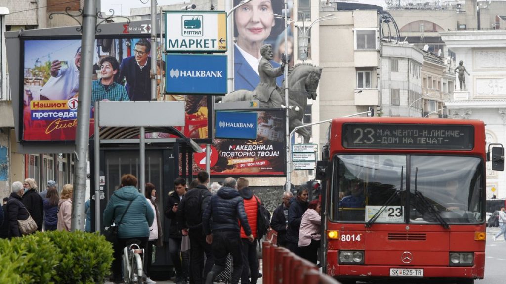 Election posters of Stevo Pendarovski and Gordana Siljanovska Davkova, Monday April 22, 2024.
