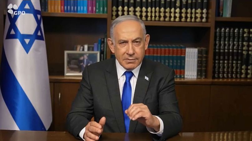 Le Premier ministre israélien Benjamin Netanyahu s'exprime lors d'un discours vidéo pour Pâque
