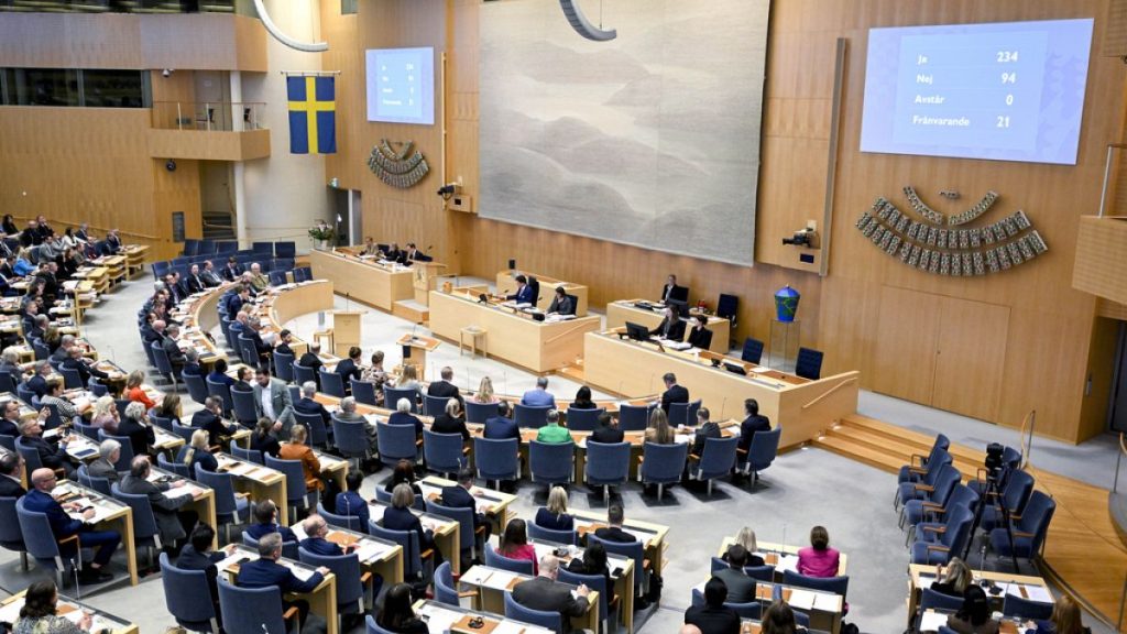 A view of the Swedish Parliament as lawmakers vote on the new gender identity law, in Stockholm, Wednesday, April 17, 2024.