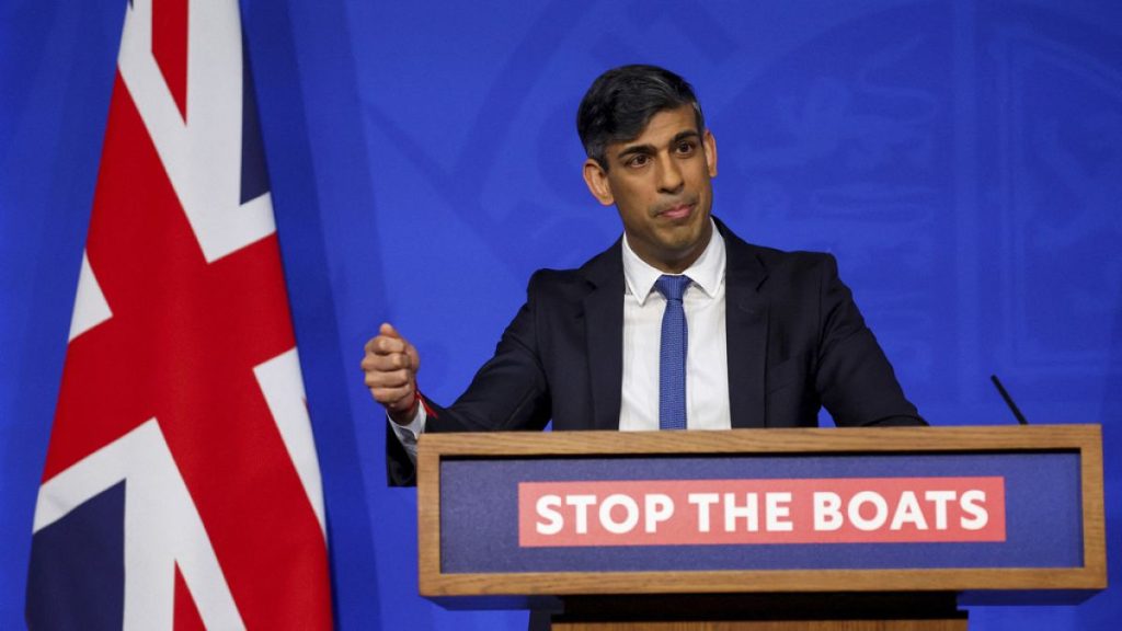 British Prime Minister Rishi Sunak speaks at a press conference at Downing Street, in London