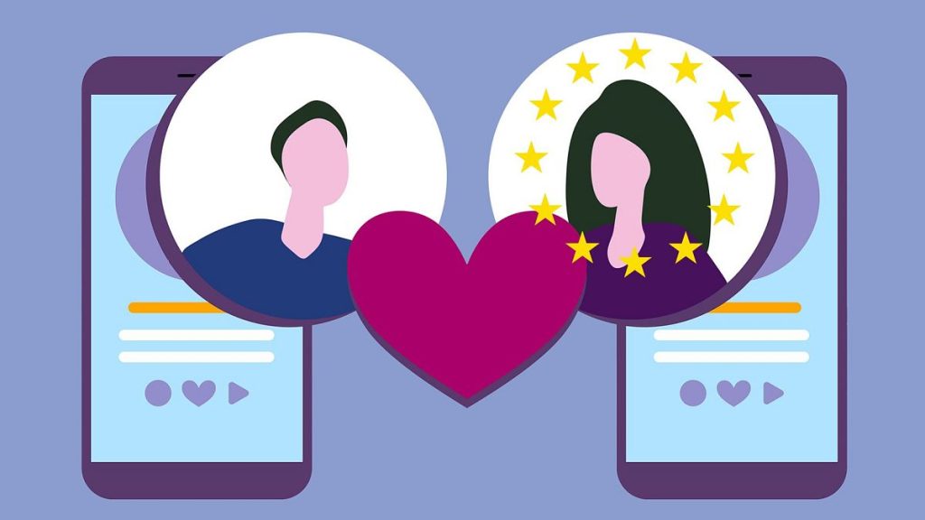 Free Stock Art Illustration of Dating App Couple Social Media Relationship Man Woman Stock Photo. EU stars were added.