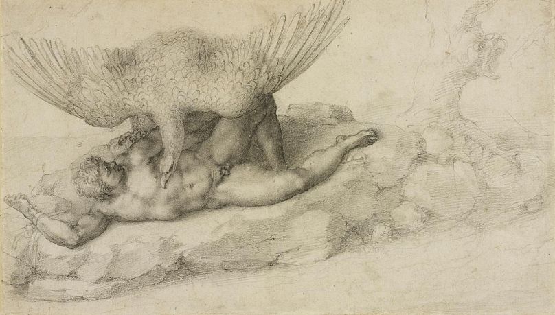 Le châtiment de Tityus de l'artiste italien de la Renaissance Michel-Ange (1532)