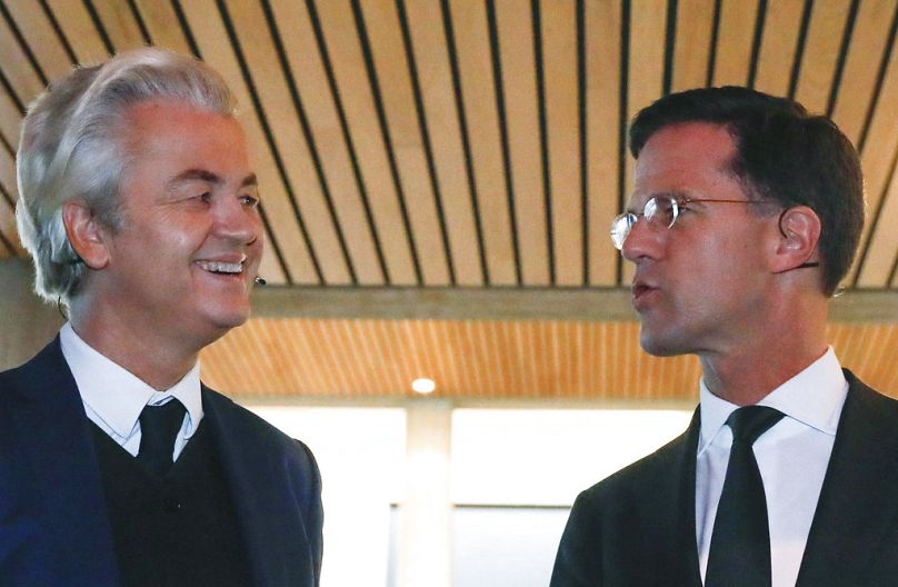 L'ancien Premier ministre néerlandais Mark Rutte, la droite et le leader populiste de droite Geert Wilders