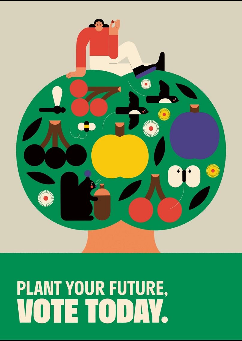 Affiche de l'illustratrice finlandaise Eija Vehviläinen pour Get Out & Vote