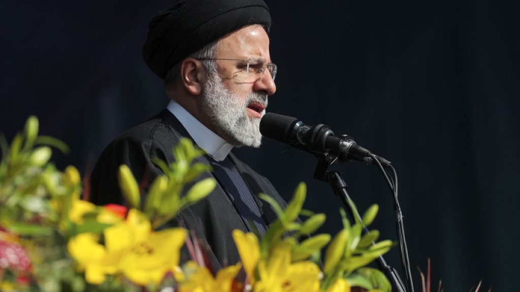 FILE - President Ebrahim Raisi addresses the crowd in the annual rally commemorating Iran