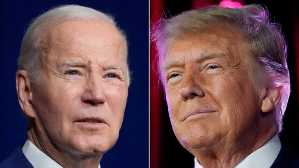 President Joe Biden speaks on Aug. 10, 2023, in Salt Lake City, and former President Donald Trump speaks on July 8, 2023, in Las Vegas.