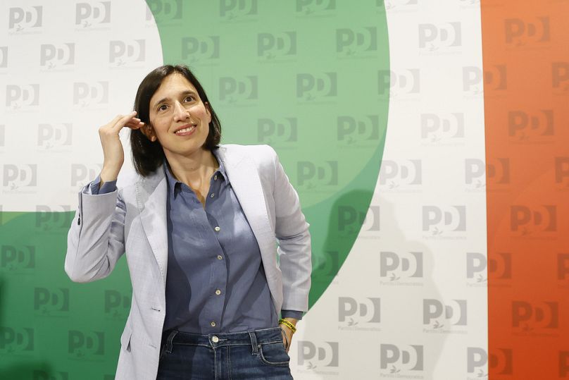 La chef du Parti démocrate italien, Elly Schlein, rencontre les médias après les élections européennes à Rome, le lundi 10 juin 2024.