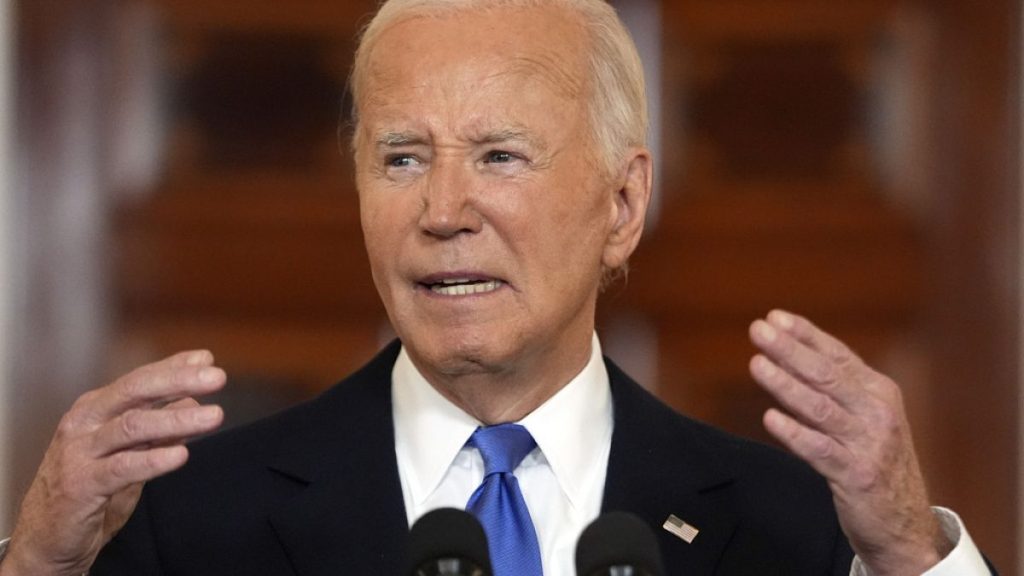 President Joe Biden speaks in the Cross Hall of the White House Monday, July 1, 2024, in Washington. (AP Photo/Jacquelyn Martin)