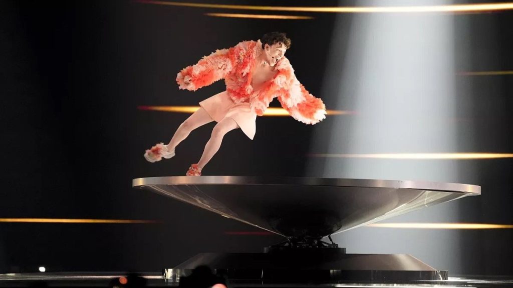 Nemo of Switzerland performs the song The Code during the second semi-final at the Eurovision Song Contest in Malmo, Sweden, Thursday, May 9, 2024