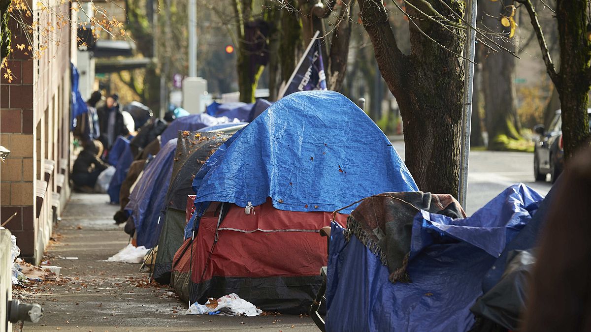 Tents line the street in Oregon, US.