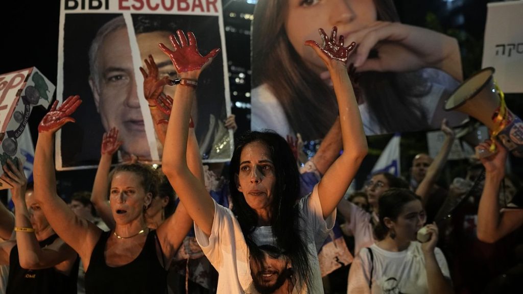 Protesters in Tel Aviv demand the Israeli government strike a deal to secure the release of the hostages held in Gaza, August 17, 2024