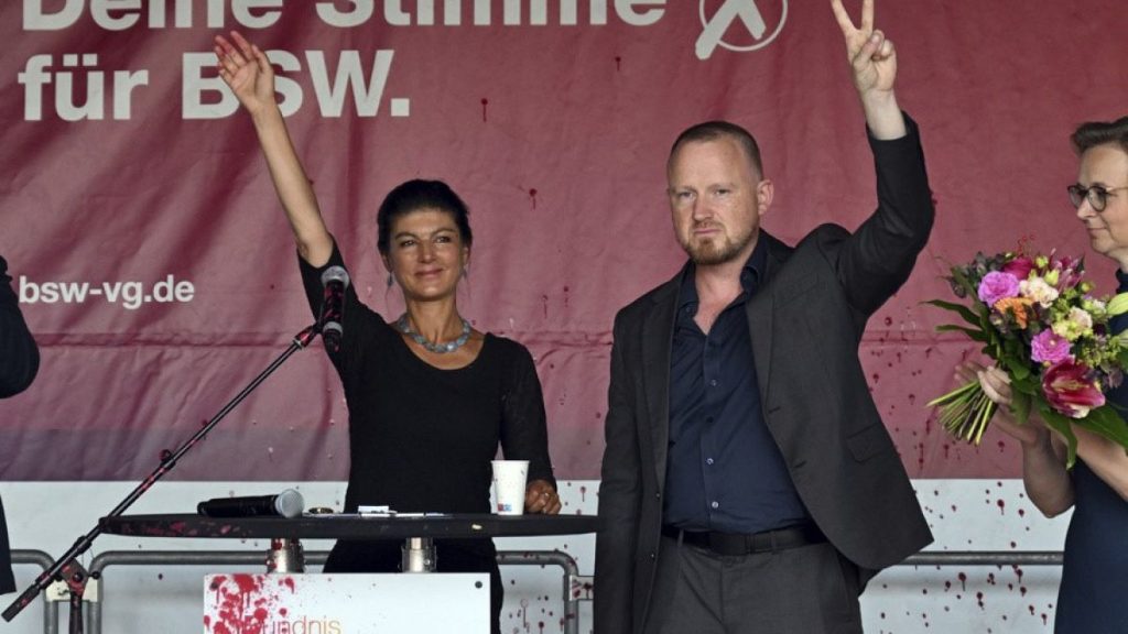 Sahra Wagenknecht, right, chairwoman of the Sahra Wagenknecht Alliance (BSW), and Katja Wolf, Thuringian BSW state chairwoman.