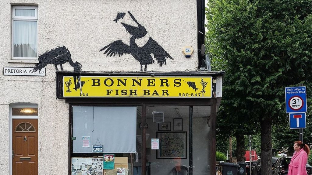 Fifth Banksy mural in five days appears above chip shop in Walthamstow