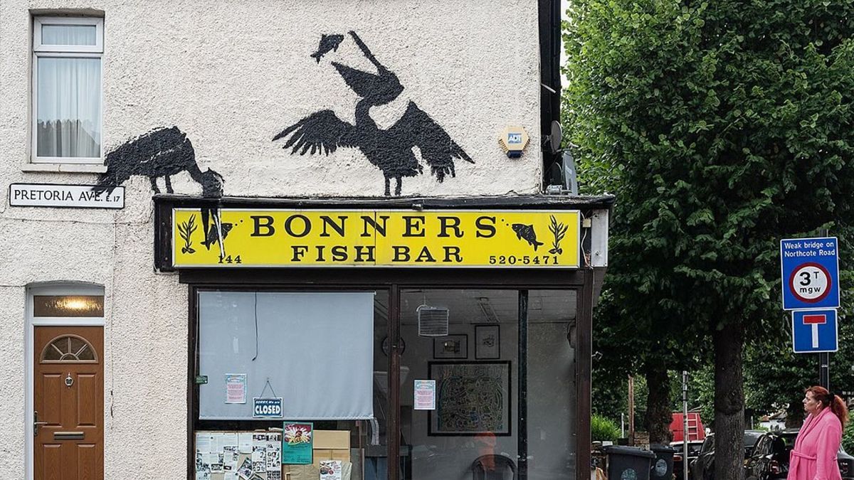 Fifth Banksy mural in five days appears above chip shop in Walthamstow