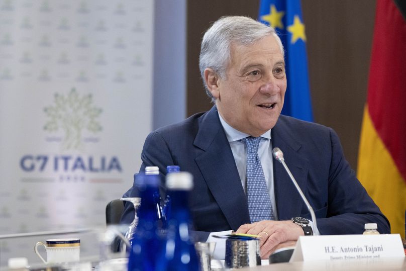 Le ministre italien des Affaires étrangères Antonio Tajani s'exprime lors de sa rencontre avec les membres du G7, le jeudi 11 juillet 2024, lors du sommet de l'OTAN à Washington.