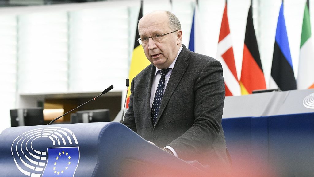 Andrius Kubilius addresses the European Parliament in February 2024