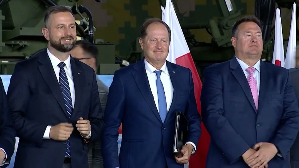 Polish Defence Minister (left) Wladyslaw Kosiniak-Kamysz next to US Ambassador to Warsaw Mark Brzezinski in Sochaczew, Poland on Aug