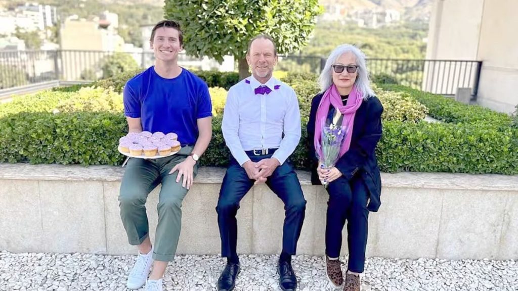Australian Ambassador to Iran Ian McConville (centre) in the post on social media celebrating Australia