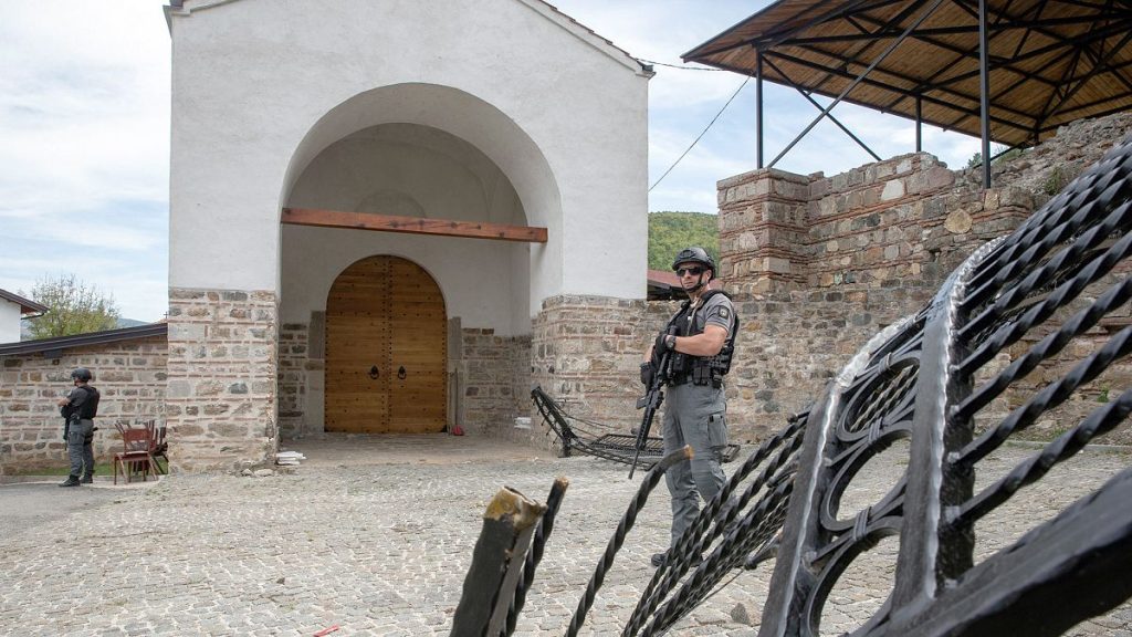 FILE: Kosovo police officers secure the area outside the Banjska monastery in the village of Banjska, 27 September 2023