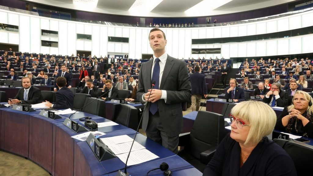Jordan Bardella addresses the European Parliament in Strasbourg, 8 October 2024