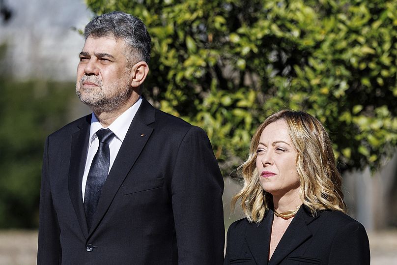 Le Premier ministre roumain Marcel Ciolacu rencontre la Première ministre italienne Giorgia Meloni à Rome.
