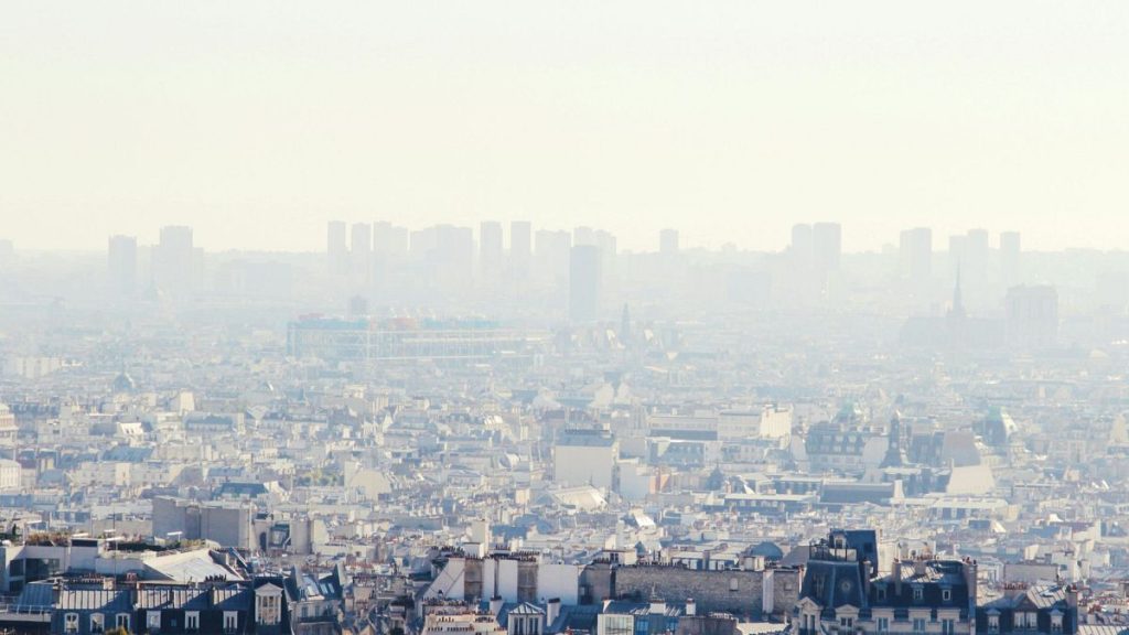 Smoggy air above Paris, France