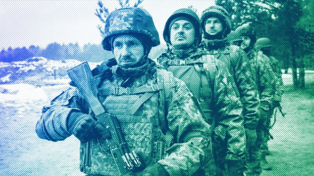 New recruits practice on a military training ground in Chernihiv region, December 2024