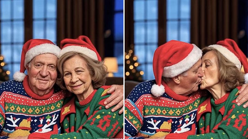 Généré par l'IA : l'ancien roi Juan Carlos et la reine Sofía partagent un baiser.