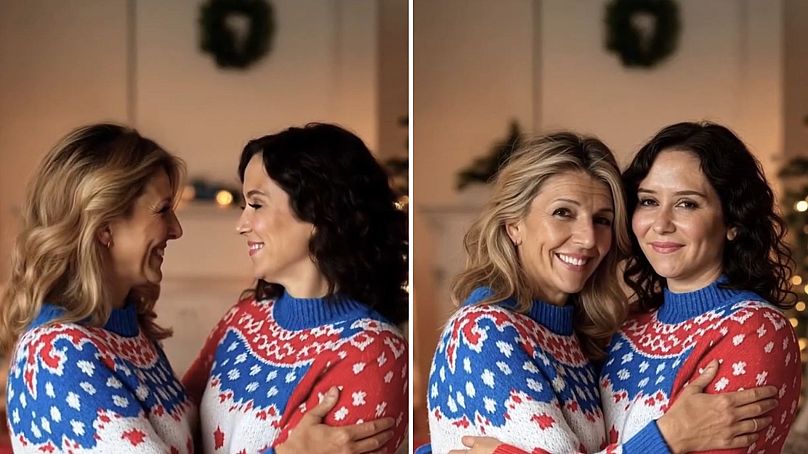 Généré par l'IA : Yolanda Díaz et Isabel Díaz Ayuso se regardent avec complicité.