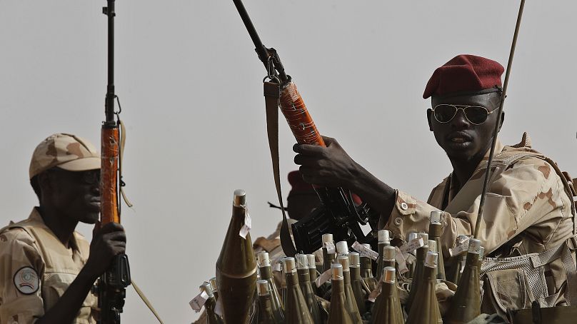 RSF soldiers are shown in East Nile province, Sudan, on 22 July, 2022.