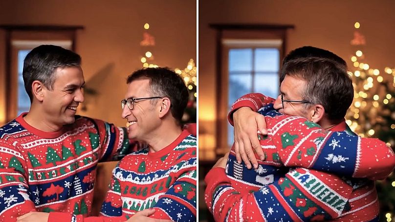 Généré par l'IA : Pedro Sánchez et Alberto Núñez Feijóo s'embrassent.