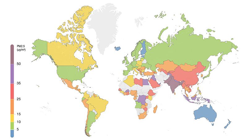 Concentrations de PM2,5 dans le monde.