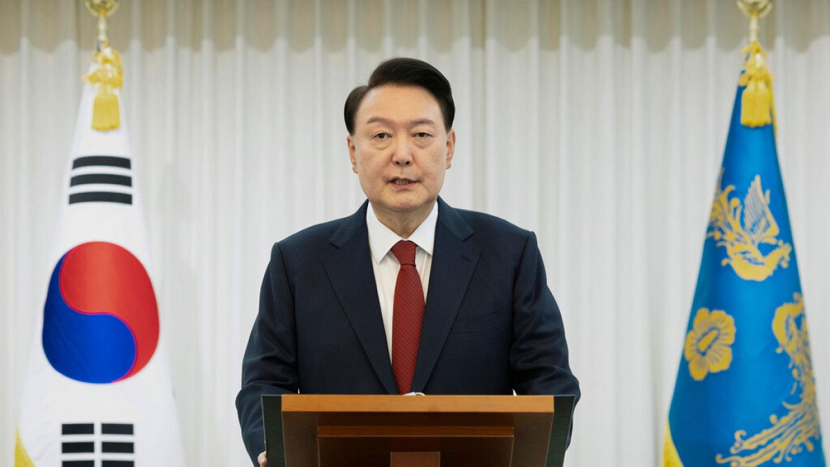 In this photo released by South Korean President Office via Yonhap, South Korean President Yoon Suk Yeol speaks at the presidential residence in Seoul, South Korea, December.
