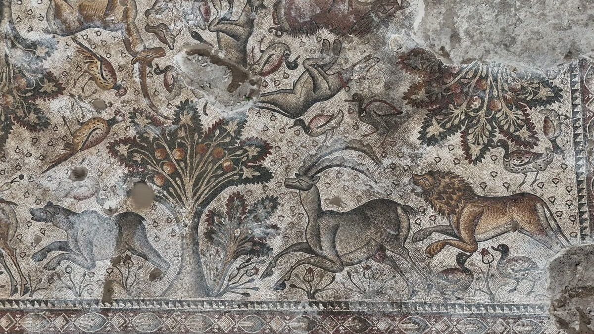 The mosaic shows a variety of hunting scenes.