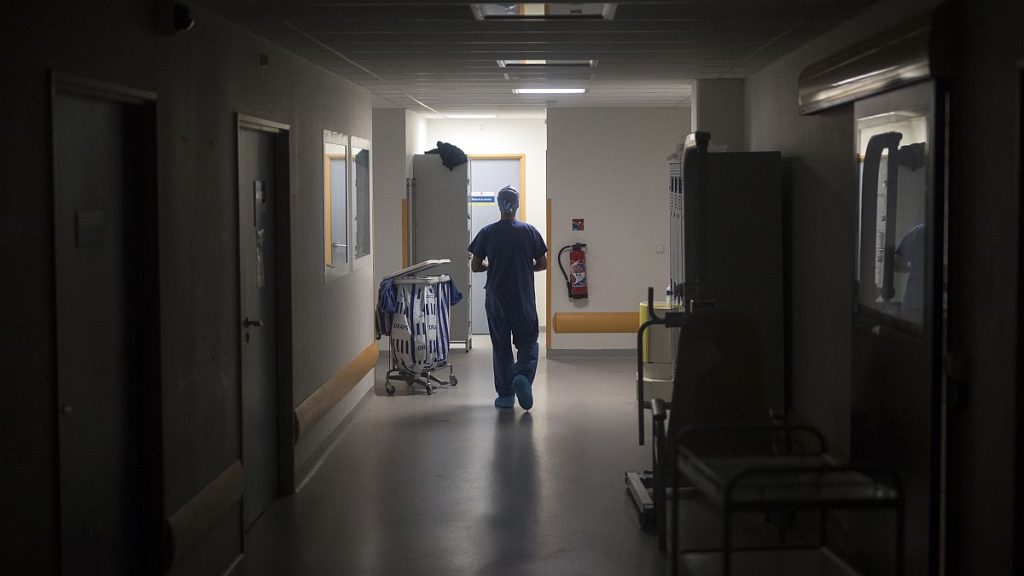 A nurse walks through a hospital corridor in Marseille in southern France in February 2021.