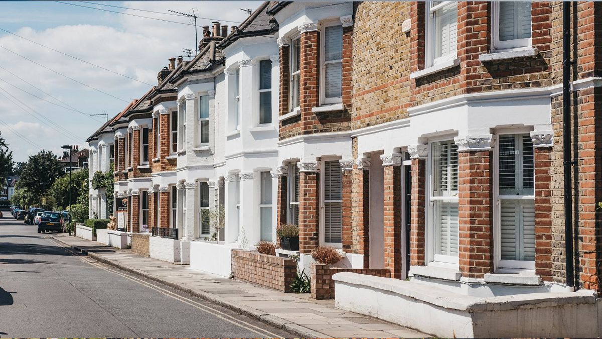 Row of typical British terraced houses in London, United Kingdom