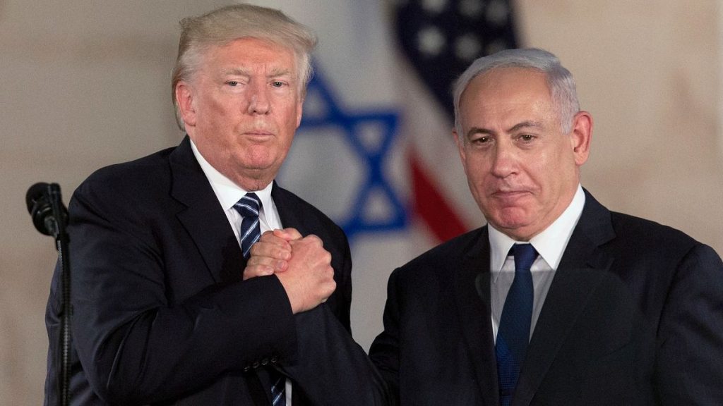 FILE - President Donald Trump and Israeli Prime Minister Benjamin Netanyahu shake hands at The Israel Museum in Jerusalem, 23 May 2017.