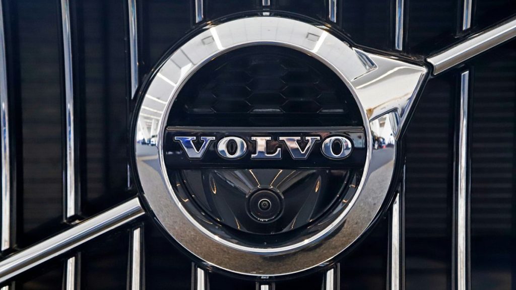 This is the Volvo logo on the grill of a 2019 S90 T6 AWD Inscription automobile on display at the 2019 Pittsburgh International Auto Show in Pittsburgh Thursday, Feb. 14, 2019