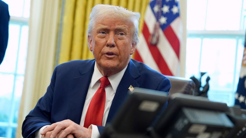 President Donald Trump speaks after signing executive orders in the Oval Office of the White House.