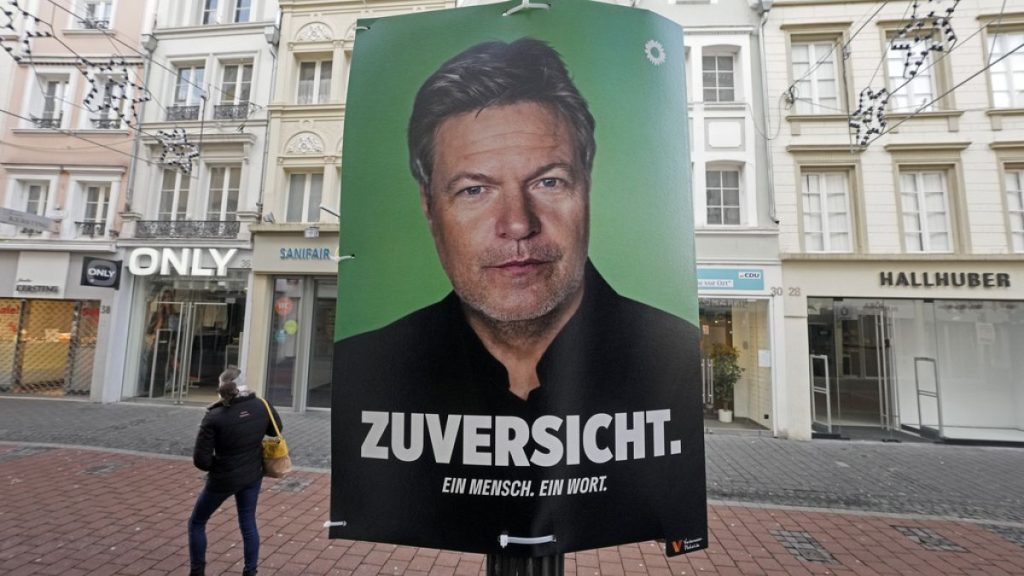 An election poster of Green Party top candidate federal minister for economy Robert Habeck