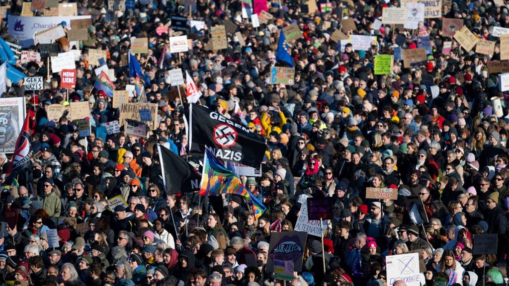 Thousands take part in a rally against right-wing extremism in Munich, 8 February, 2025
