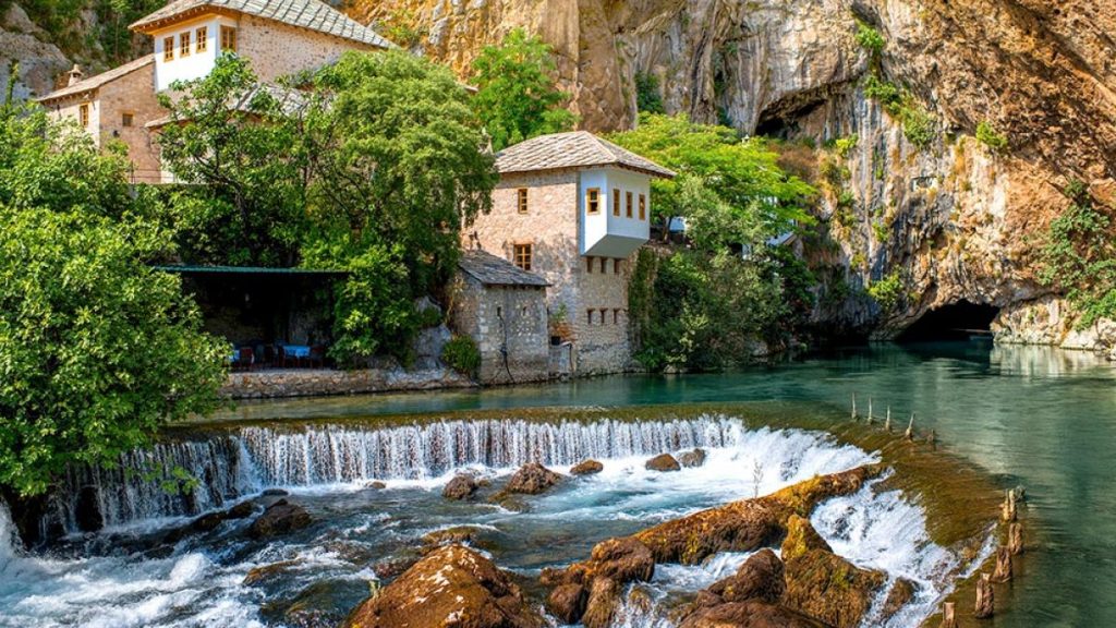 Buna River spring and Blagaj Dervish house in Bosnia