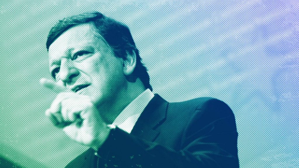 FILE: Jose Manuel Barroso gestures while speaking during a media conference at EU headquarters in Brussels, October 2008