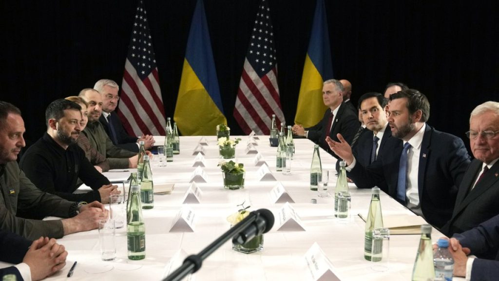 US VP JD Vance and US Secretary of State Marco Rubio, meet with President Zelenskyy, during a bilateral meeting on the sidelines of the Munich Security Conference
