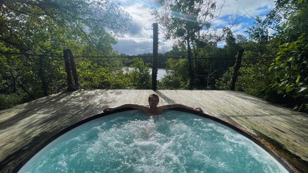 Liam Gulliver in the jacuzzi at Finn Lough