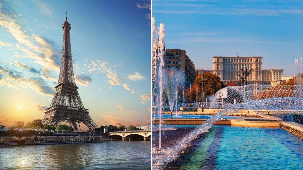 Left: Paris, France. Right: Bucharest, Romania